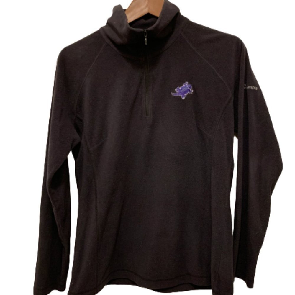 COLUMBIA Black Fleece Sweatshirt with Embroidered Purple Lizard Size Large